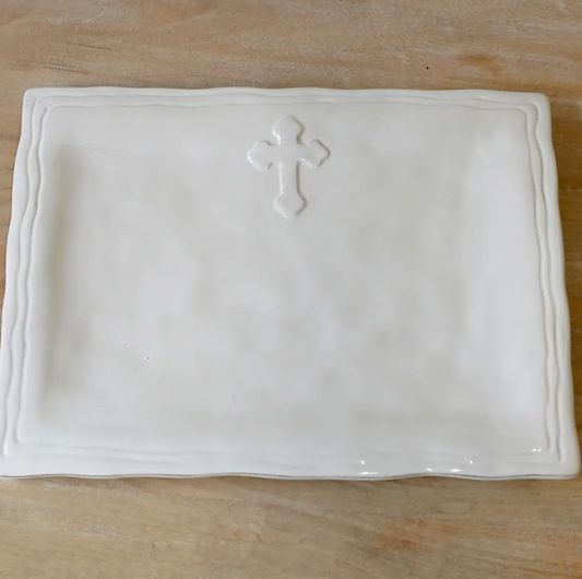 The Royal Standard - 15.5"x11.5" Cross Platter - Antique White