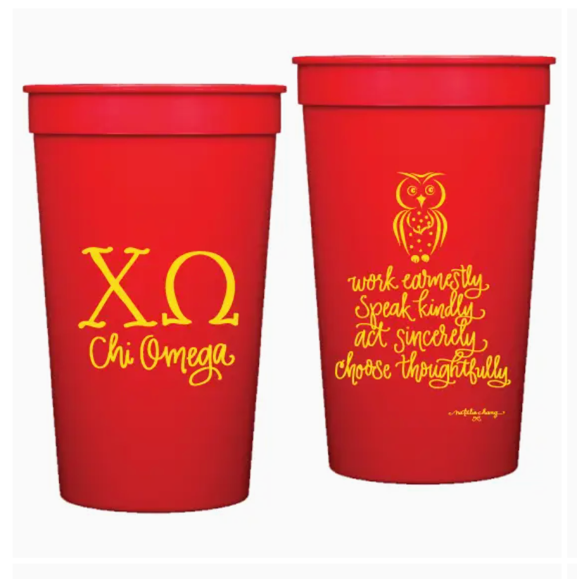 Chi Omega Red Plastic Cups With Verse