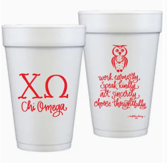 Natalie Chang Chi Omega Styrofoam Cups with Verse