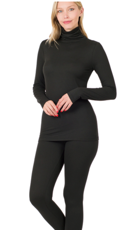 Microfiber mock neck top & leggings set