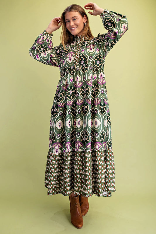 Tonya Olive Mix Midi Dress