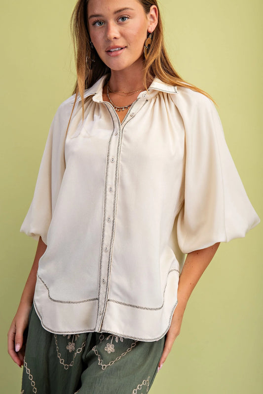 Sheala Satin Balloon Sleeve Top