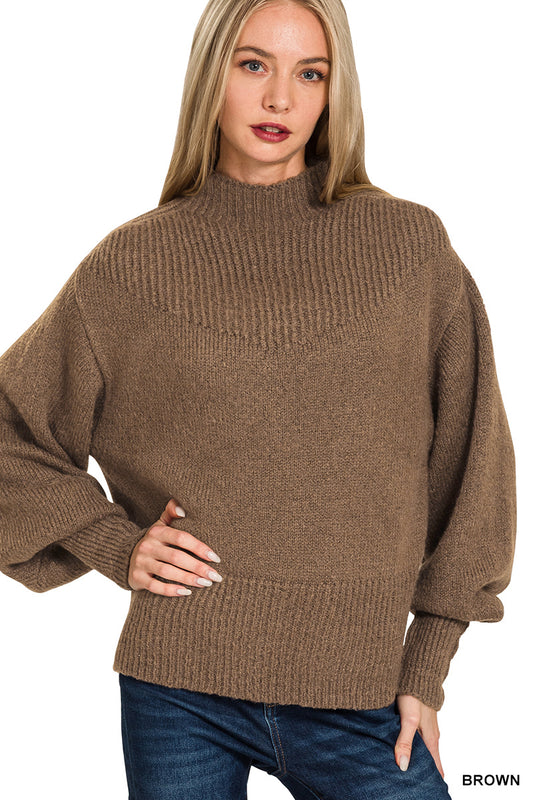 Balloon Sleeve Mock Neck Sweater