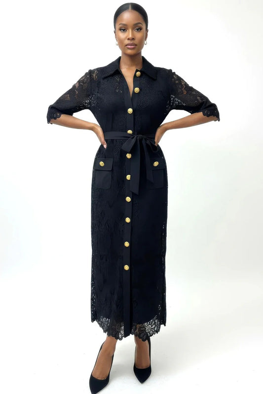 Buttons and Lace Maxi Dress