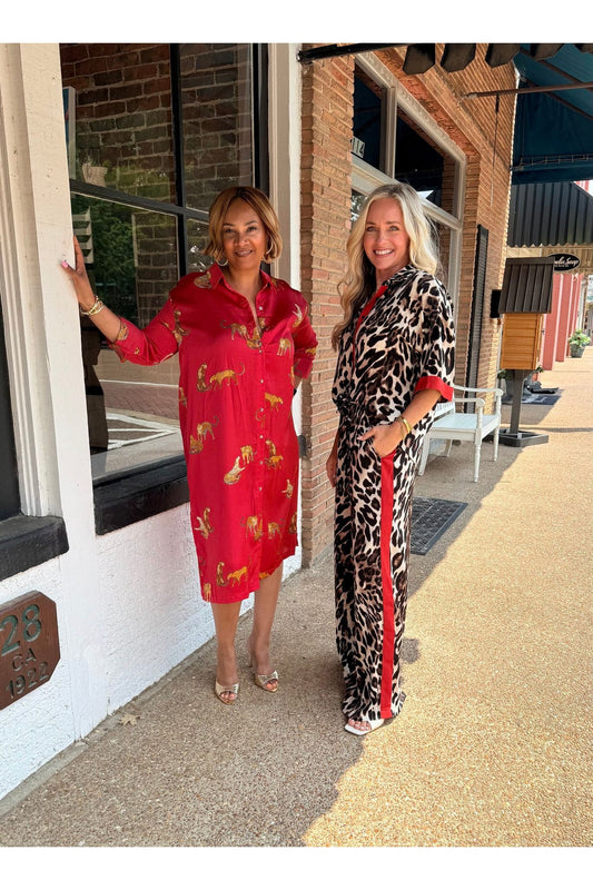 Leopard Side Dress in Red