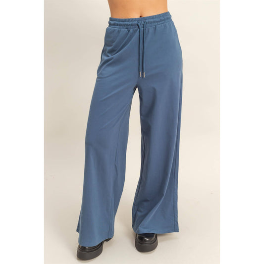 Trendy Cotton Wide Leg Pants: DUST NAVY / S-M-L(2-2-2)
