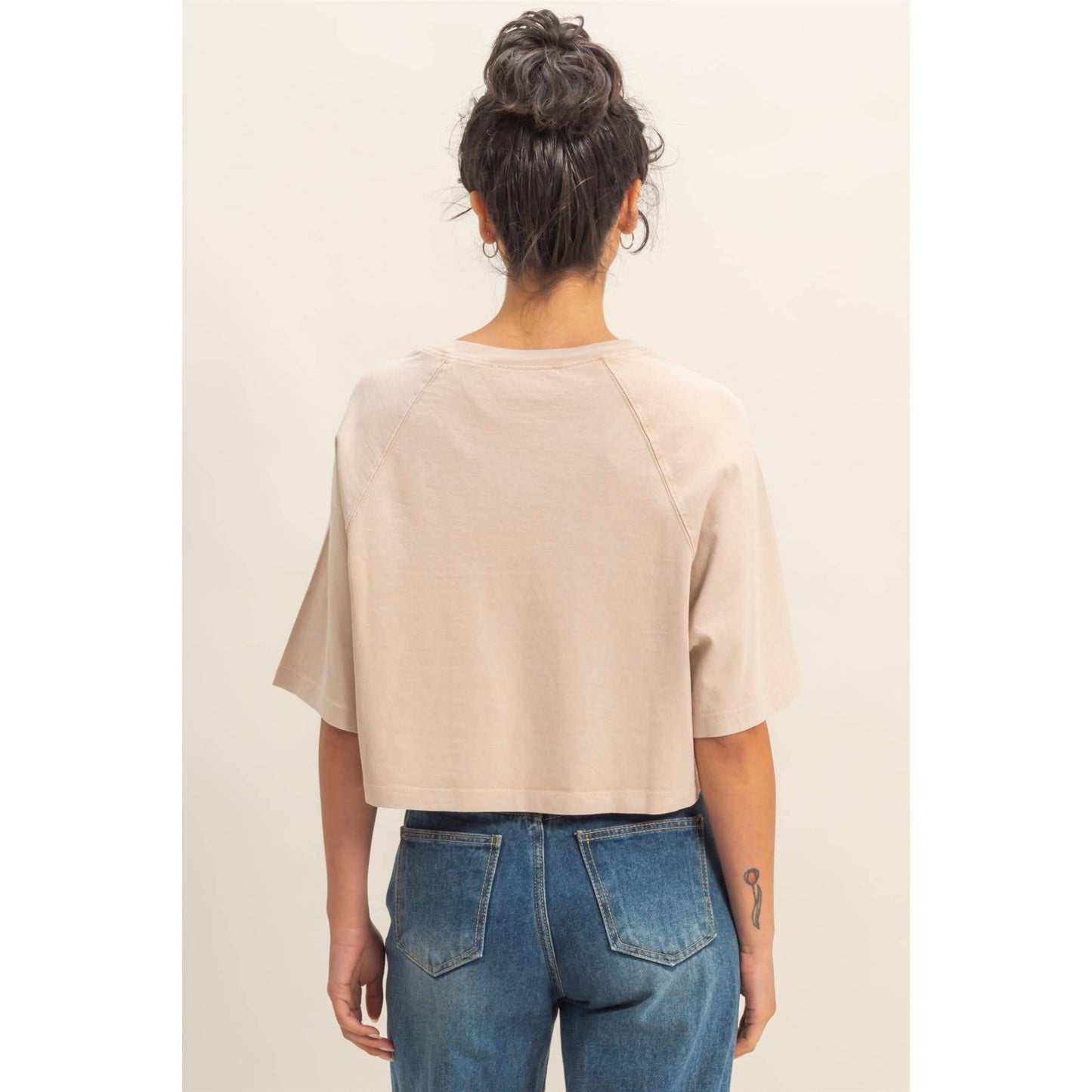 Short Sleeve Mineral Washed Cropped Tee: DARK TAUPE / S-M-L(2-2-2)
