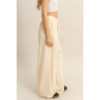 Knit Wide-Leg Trousers With Drawstring Waist: SAGE GREEN / S-M-L(2-2-2)