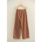 High-Waist Drawstring Pintuck Pants: DARK TAUPE / S-M-L(2-2-2)