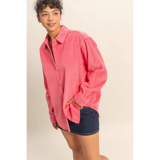 Relaxed-Fit Contemporary Corduroy Shirt: TAFFY PINK / S-M-L(2-2-2)