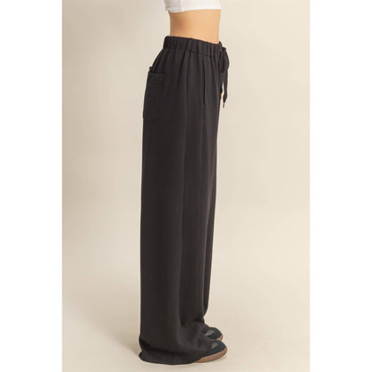 Knit Wide-Leg Trousers With Drawstring Waist: SAGE GREEN / S-M-L(2-2-2)