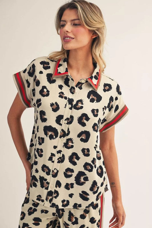 Animal Print Top with Red Trim