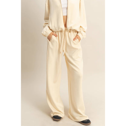 Knit Wide-Leg Trousers With Drawstring Waist: SAGE GREEN / S-M-L(2-2-2)