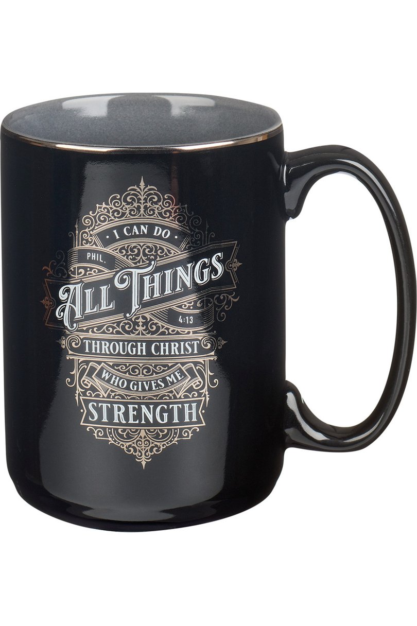 All Things Black and Silver Ceramic Coffee Mug - Philippians 4:13 - The Perfect Gift Shop & Boutique