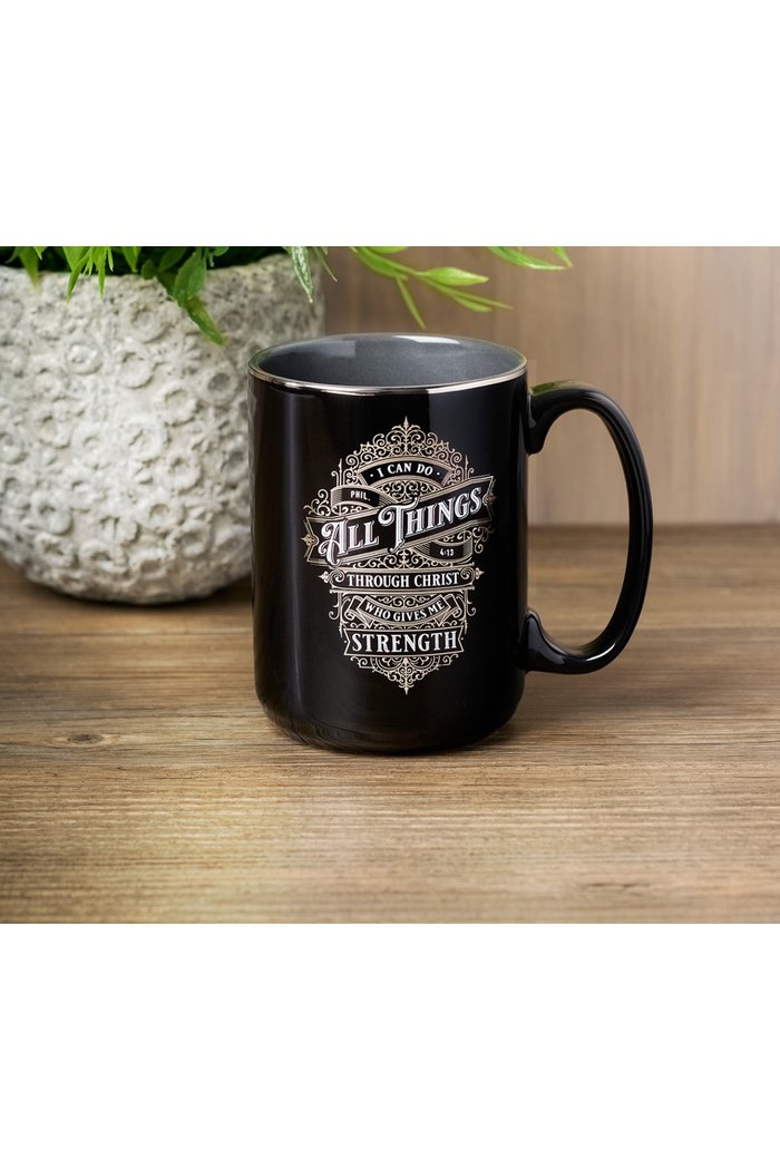 All Things Black and Silver Ceramic Coffee Mug - Philippians 4:13 - The Perfect Gift Shop & Boutique