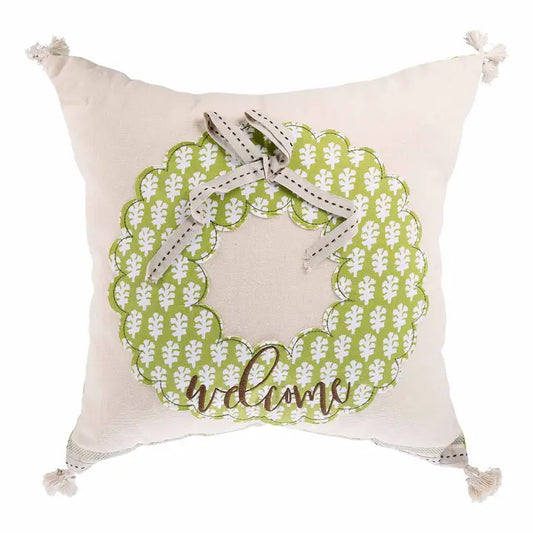 Glory Haus- Green and Beige Welcome Pillow