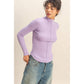 Ribbed High Neck Seam Detail Long Sleeve Top: DUSTY PINK