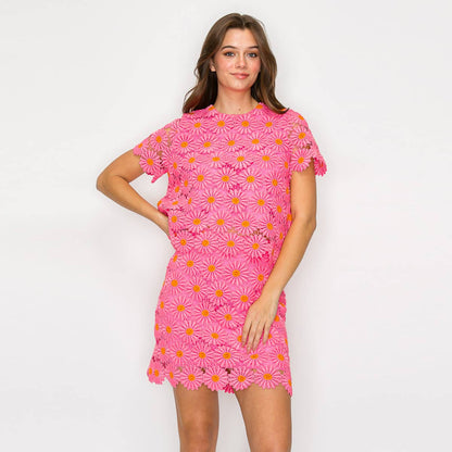 Pink Daisy Lace Top with Bow