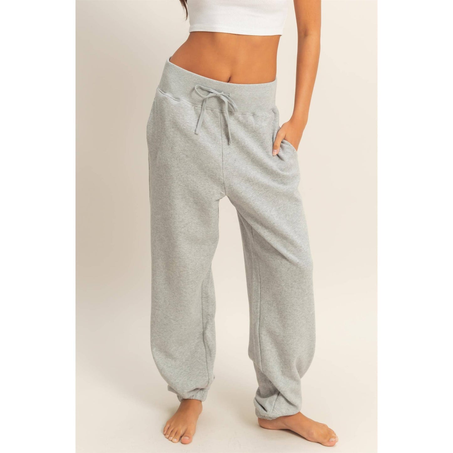 High-Waist Jogger Pants: DUSTY PINK