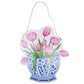 Chinoiserie Tulip Door Hanger   Blue/White/Pink   19.75x16.3