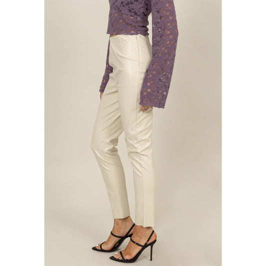 Faux Leather High-Waist Skinny Pants: CREAM / S-M-L