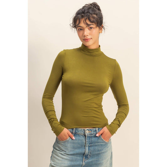 Long Sleeve Turtleneck Top: TEA ROSE