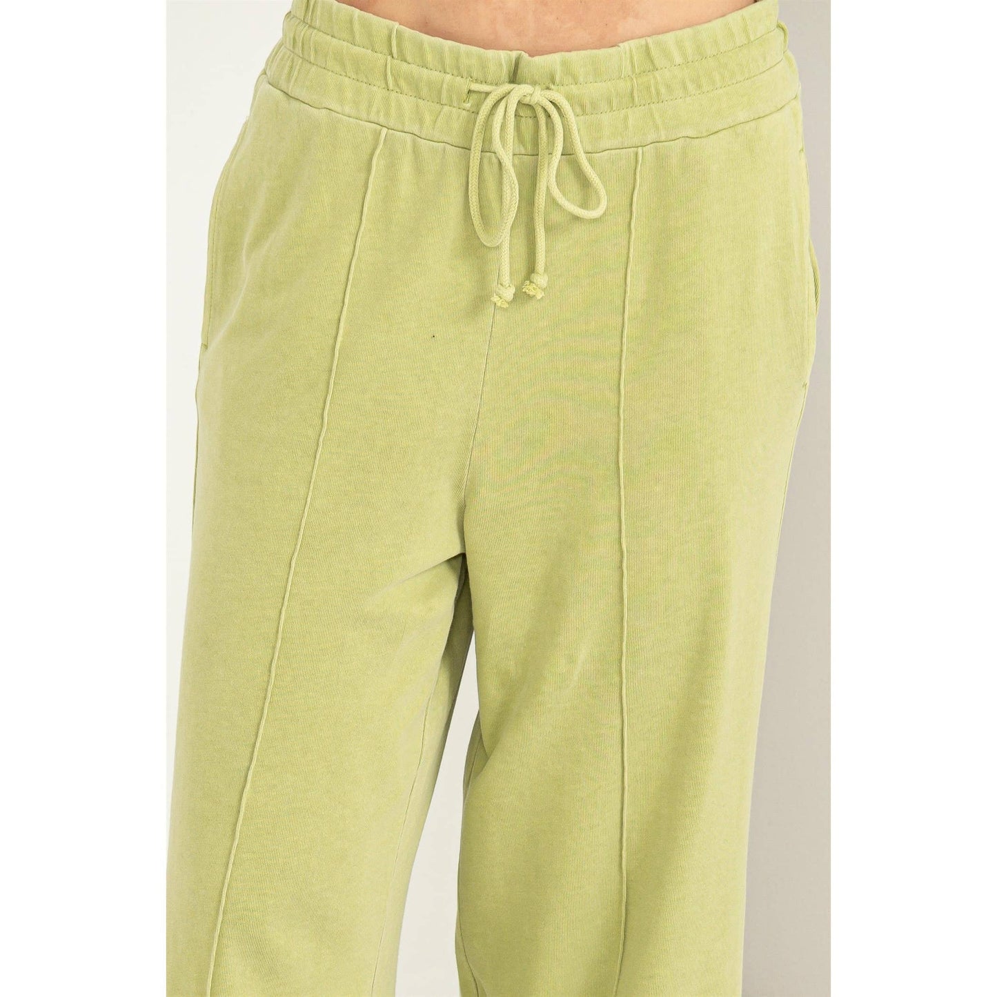 High Waist Drawstring Wide Leg Pants: DUSTY PINK / S-M-L(2-2-2)