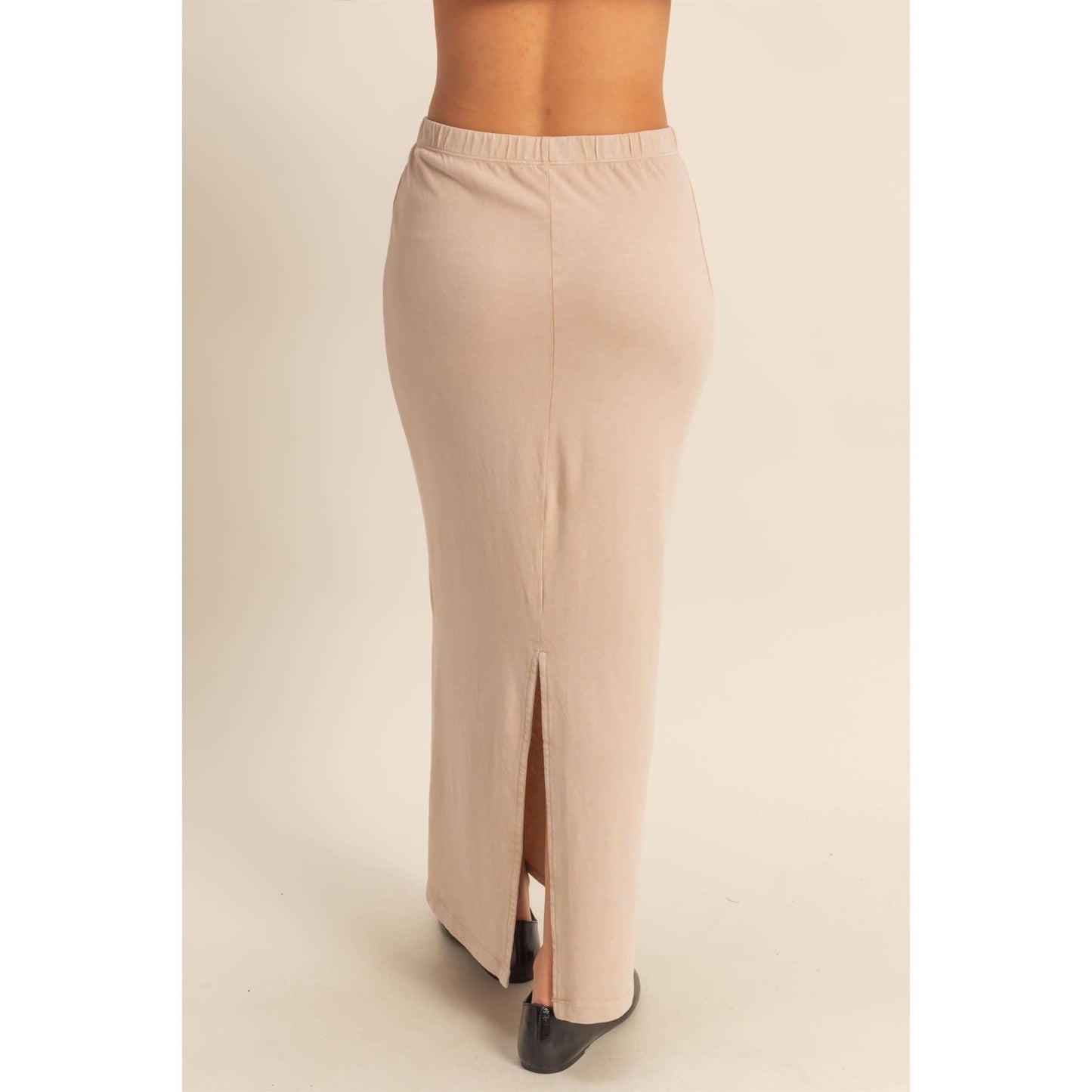 Mid-Rise Mineral Washed Casual Maxi Skirt: DARK TAUPE / S-M-L(2-2-2)