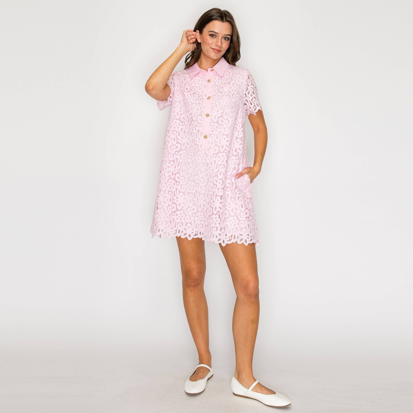 Blush Romance Lace Shirt Dress
