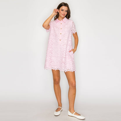 Blush Romance Lace Shirt Dress