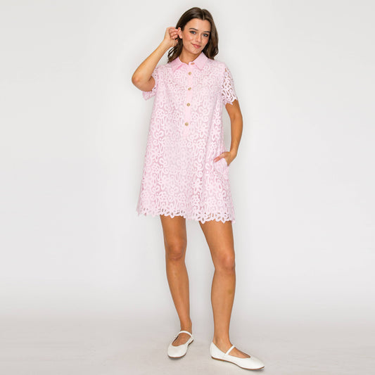 Blush Romance Lace Shirt Dress