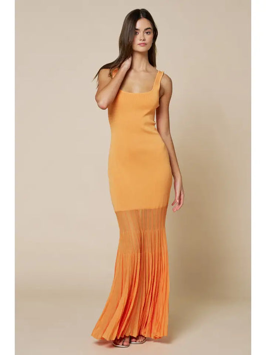 Sleeveless Sweater Maxi Dress With Mesh Skirt