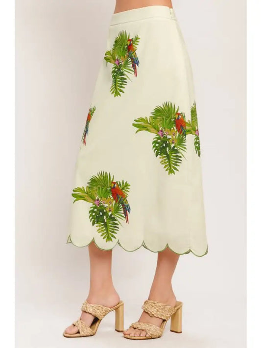 Tropical Woven Midi Skirt