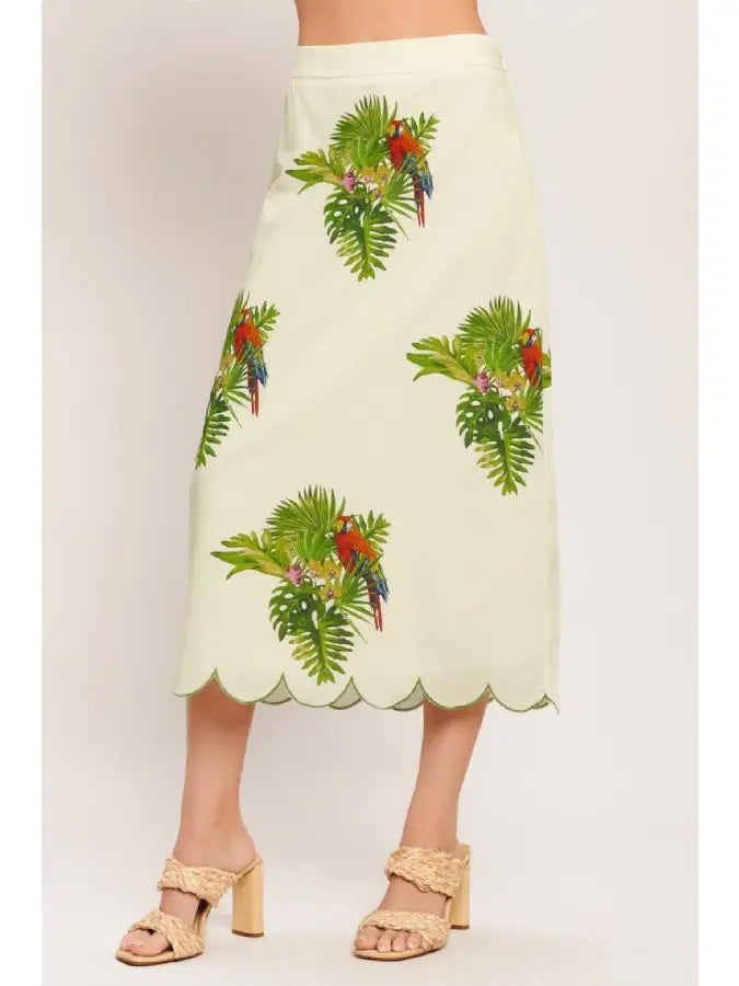 Tropical Woven Midi Skirt