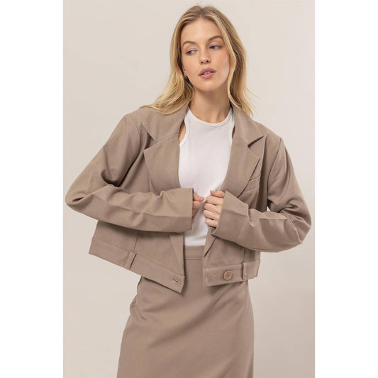 Button Band Cropped Jacket: MOCHA