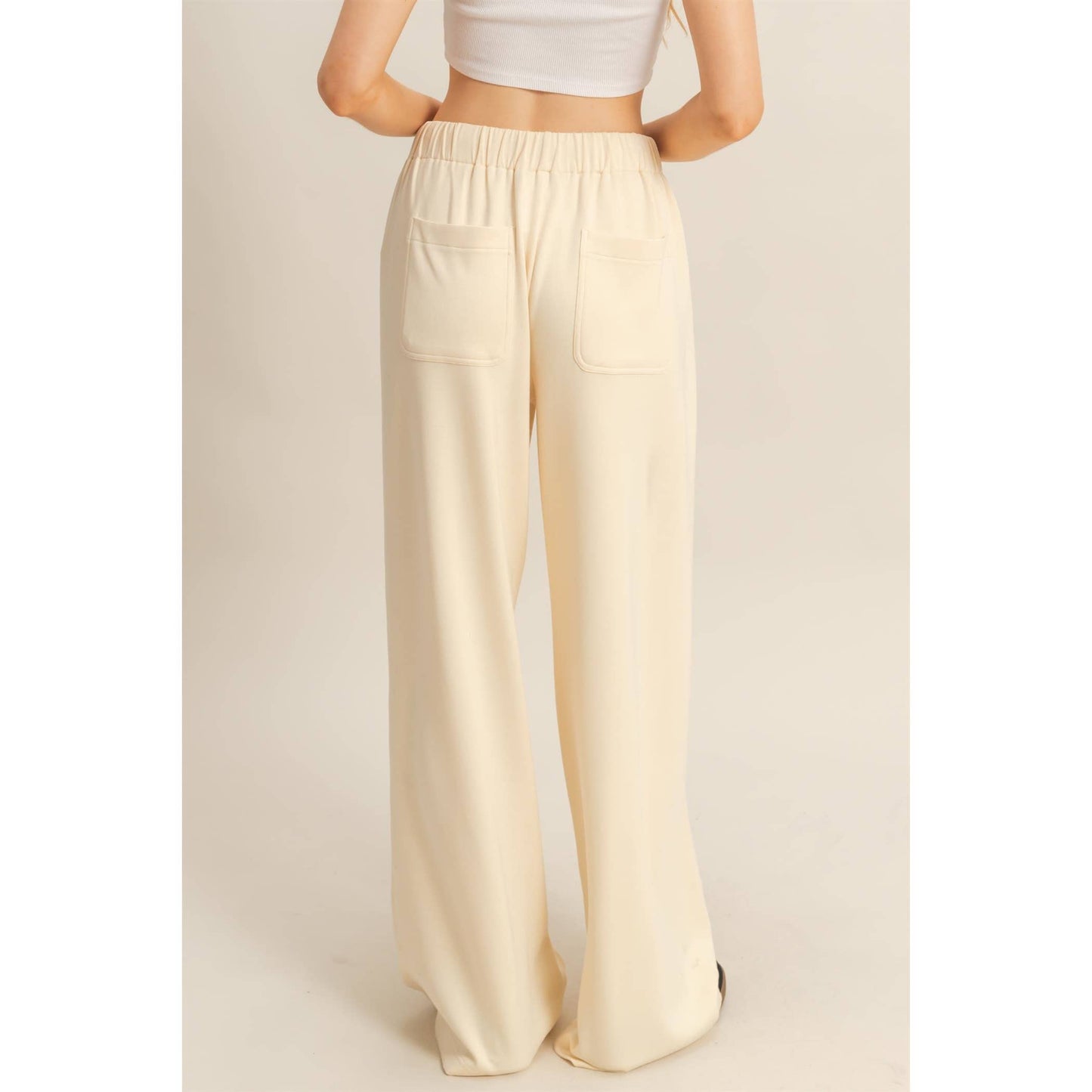 Knit Wide-Leg Trousers With Drawstring Waist: SAGE GREEN / S-M-L(2-2-2)