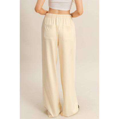 Knit Wide-Leg Trousers With Drawstring Waist: SAGE GREEN / S-M-L(2-2-2)