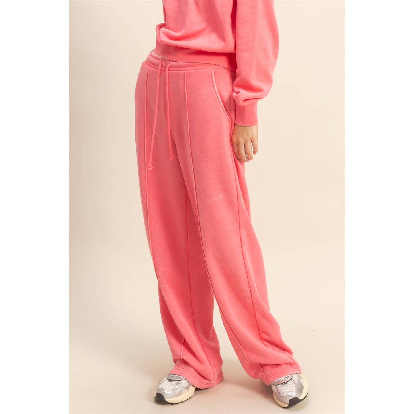 High-Waist Drawstring Pintuck Pants: DARK TAUPE / S-M-L(2-2-2)