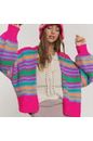 CHUNKY KNIT MULTI STRIPED OPEN SWEATER CARDIGAN NEON MULTI - The Perfect Gift Shop & Boutique