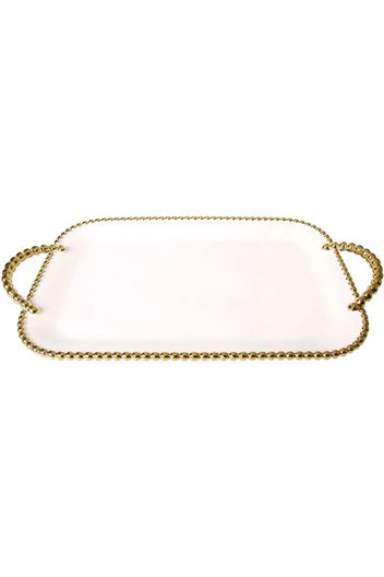 CLASSIC TOUCH DECOR INC. - White Decorative Serving Tray With Shiny Gold Ball Design - The Perfect Gift Shop & Boutique