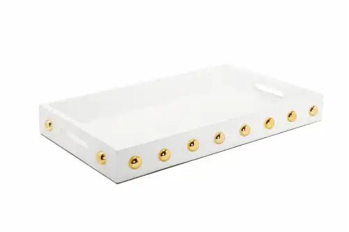 CLASSIC TOUCH DECOR INC. - White Decorative Serving Tray With Shiny Gold Ball Design - The Perfect Gift Shop & Boutique