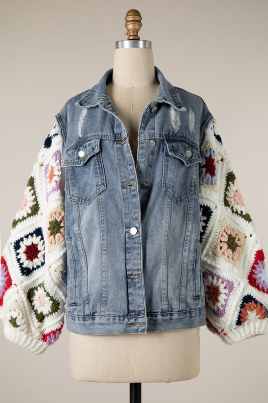 Crochet Sleeve Jean Jacket - The Perfect Gift Shop & Boutique