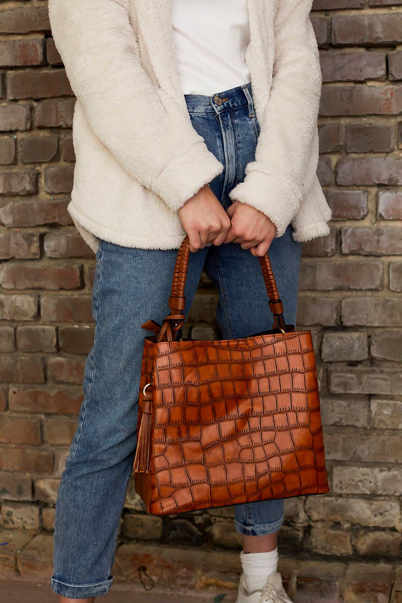 Olivia Crocodile Hobo Bag – Contrast Style | M1895CROC : Brown
