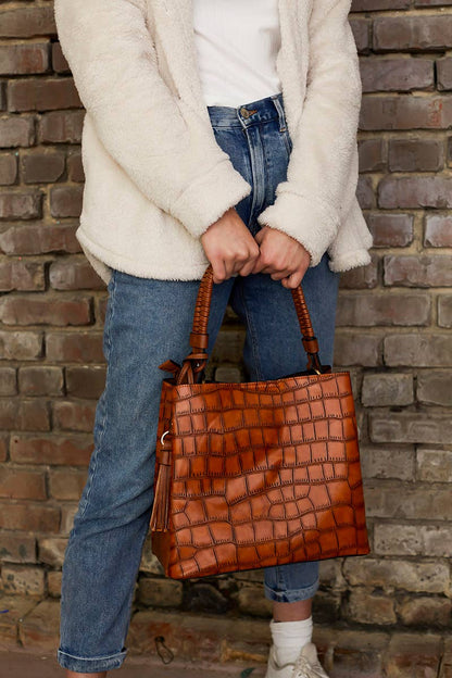 Olivia Crocodile Hobo Bag – Contrast Style | M1895CROC : Brown