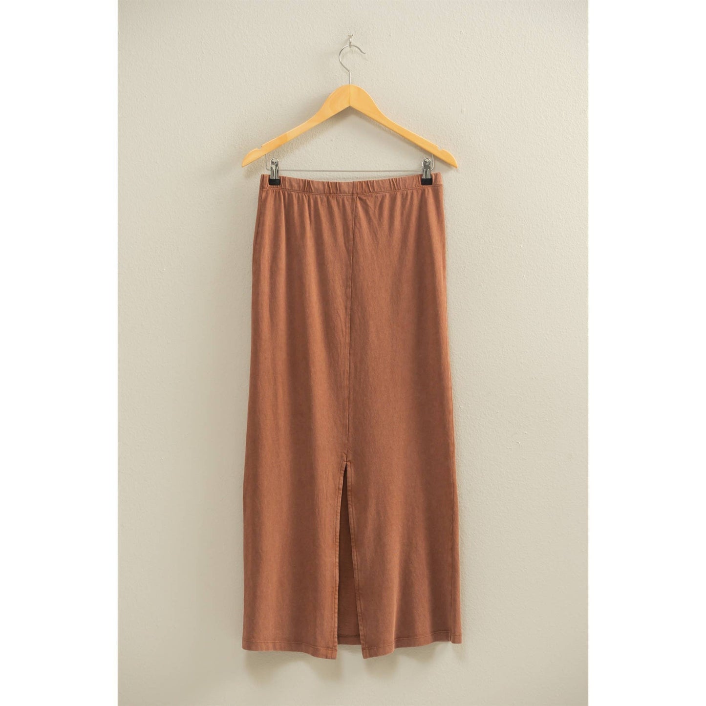 Mid-Rise Mineral Washed Casual Maxi Skirt: DARK TAUPE / S-M-L(2-2-2)