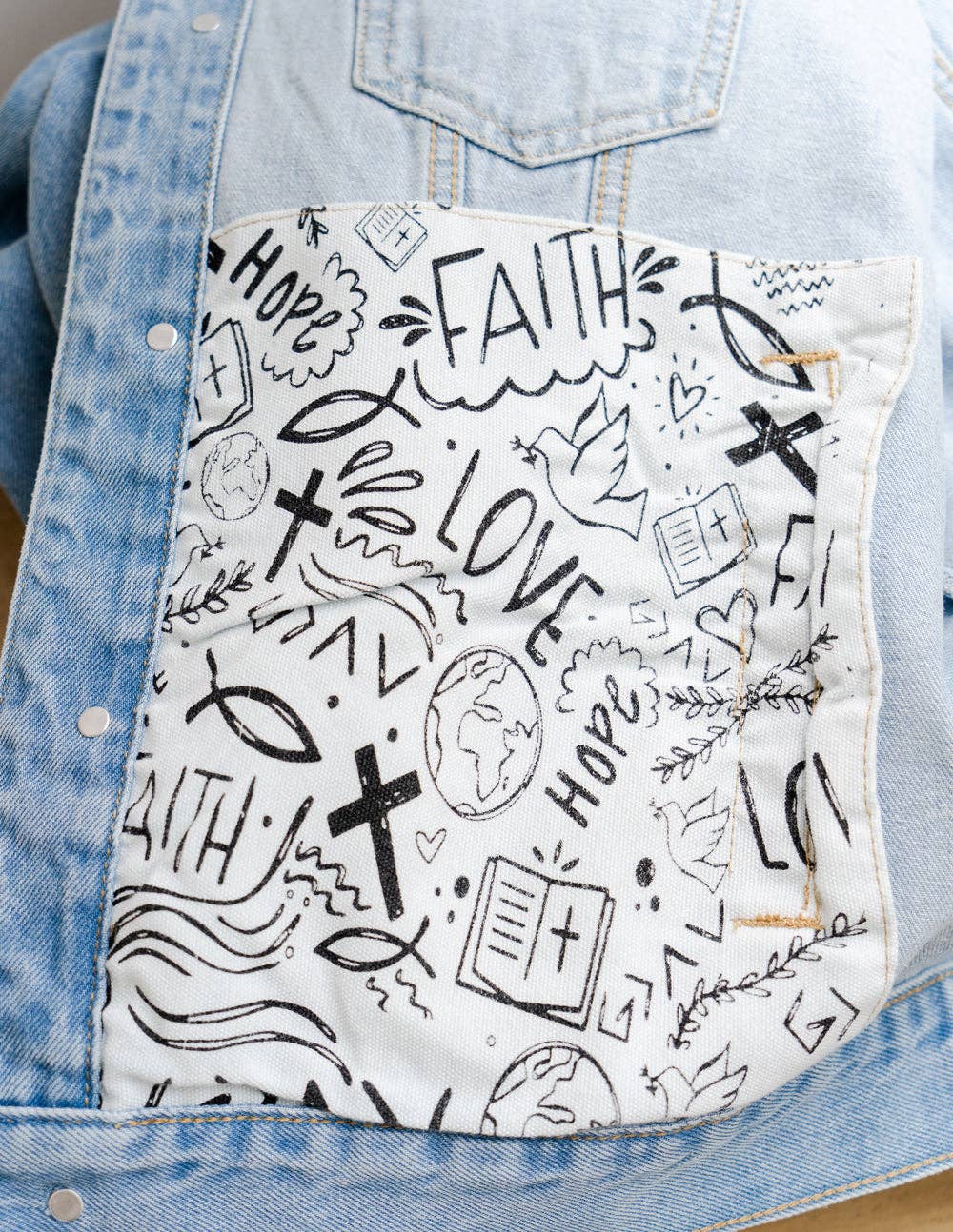 What a Friend In Jesus Denim Jacket: M