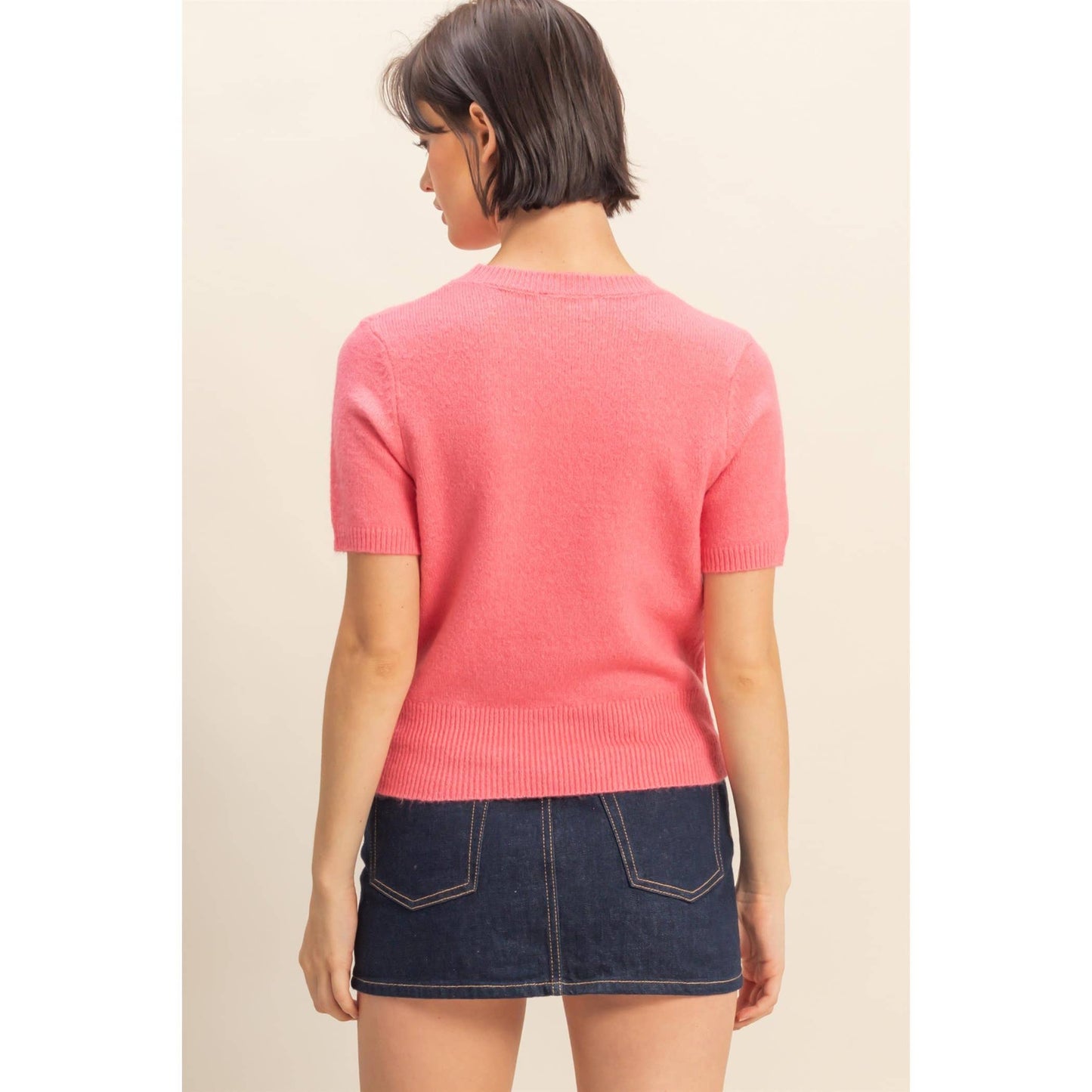 Short Sleeve Sweater Top TAFFY PINK