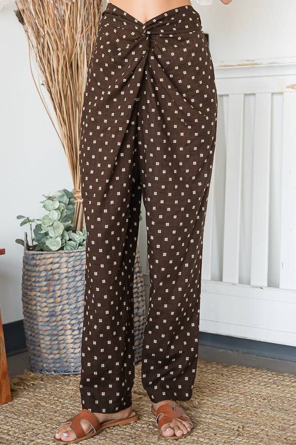 Twist Waist Pants With Pockets: Brown