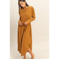 Drawstring Waist Long Sleeve Midi Dress: DEEP POND