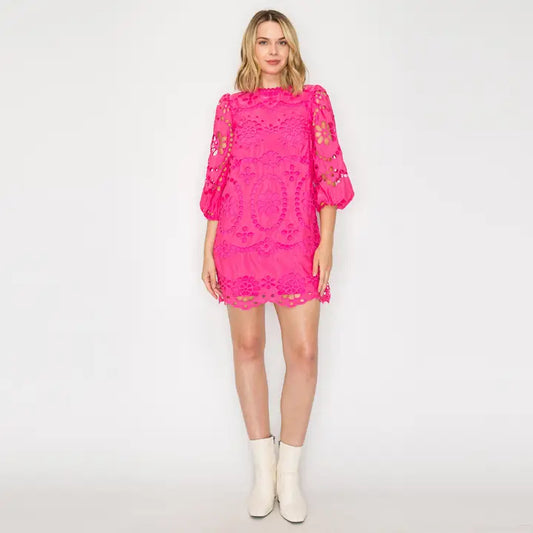 Pink Daisy Eyelet Dress